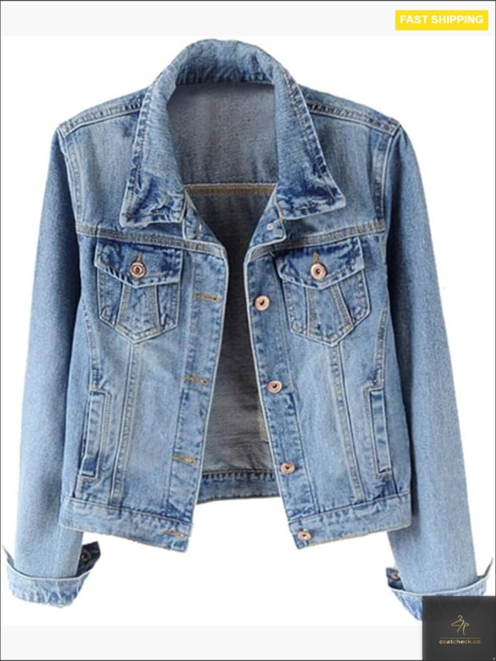 Vintage Denim Jean Jacket Distressed Ripped Button Front Long Sleeve